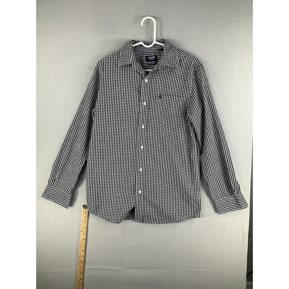 Chaps Mens Small Black White Gingham Button‎ Front Shirt Easy Care Cotton Blend